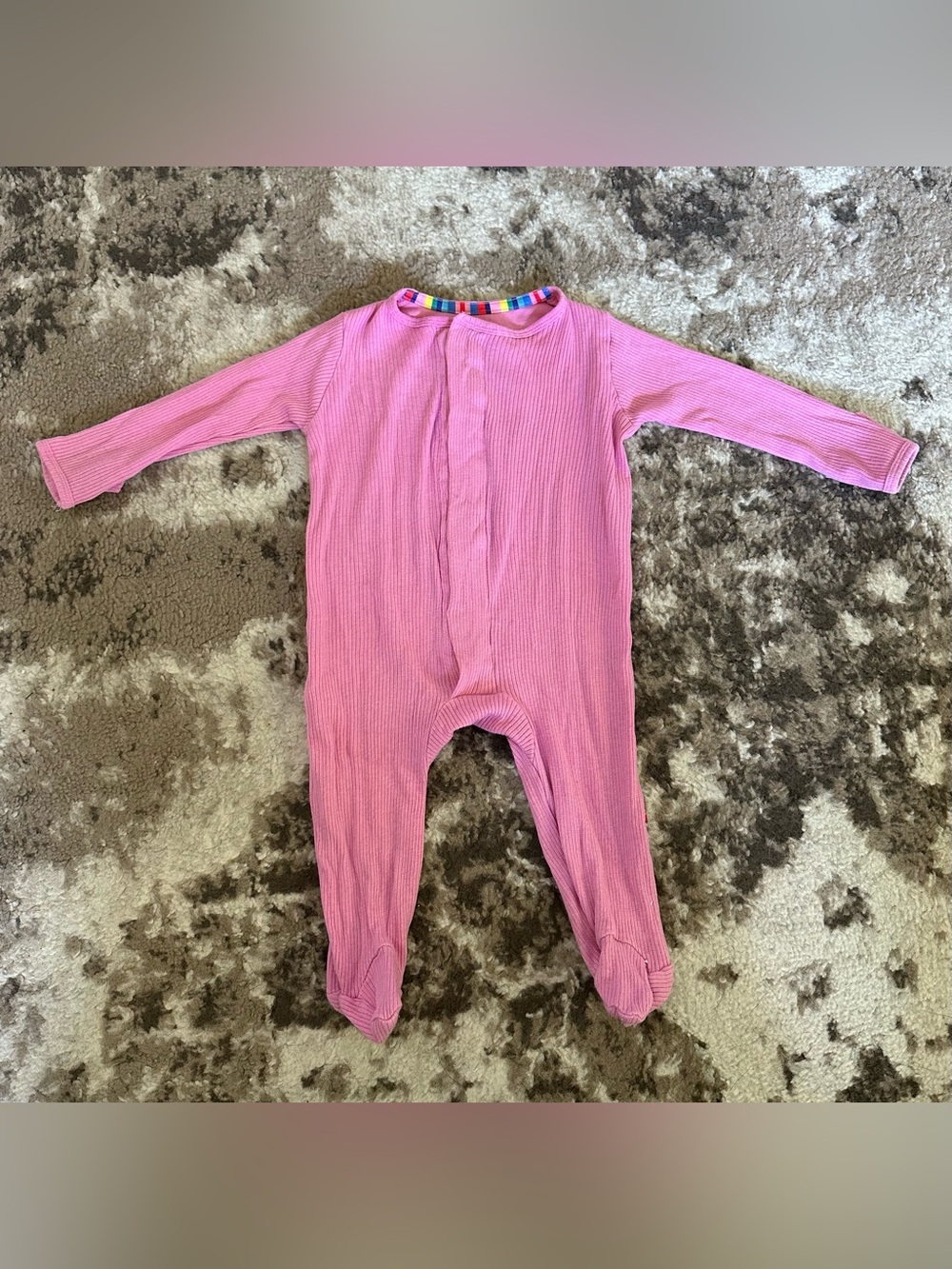 Magnetic Me Pink Ribbed Footed One-Piece with Rainbow Trim